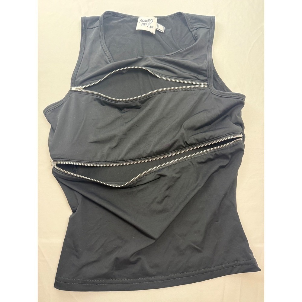 Princess Polly US 2 XXS Black Double‎ Zip Sleeveless Stretch Tank Top - Picture 7 of 7